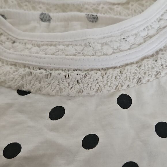 Suzy Shier Organic Cotton Lace Detail Sleeveless Polka Dot Top XS White/ Black - Picture 14 of 16